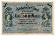 Germany - Empire Dresden 100 Mark 1911 
P# S952a; XF+