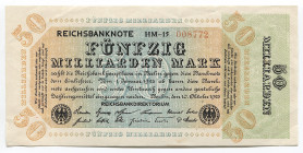 Germany - Weimar Republic 50 Milliarden Mark 1923 
P# 120a; № 008772; XF-AUNC