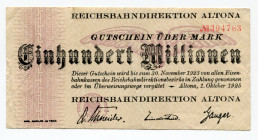 Germany - Weimar Republic Berlin 100 Millionen Mark 1923 
P# S1115; VF