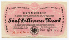 Germany - Weimar Republic Frankfurt am Main 5 Billion 1923 
P# S1227; XF+
