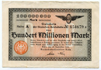 Germany - Weimar Republic Koln 100 Millionen Mark 1923 
P# S1288; VF