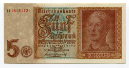 Germany - Third Reich 5 Reichsmark 1942 
P# 186a; UNC