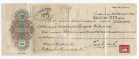 Estonia Bank Check 1923 Handels Bank
# 12849; Tallin; F-VF