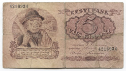 Estonia 5 Krooni 1929 Bank of Estonia
P# 62a; # 4216934; F-VF