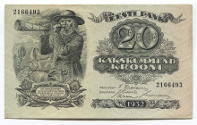 Estonia 20 Krooni 1932 Bank of Estonia
P# 64a; # A-1399168; XF-AUNC