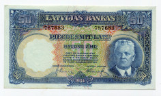 Latvia 50 Latu 1934 
P# 20a; AUNC