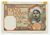 Algeria 5 Francs 1941 
P# 77a; VF+