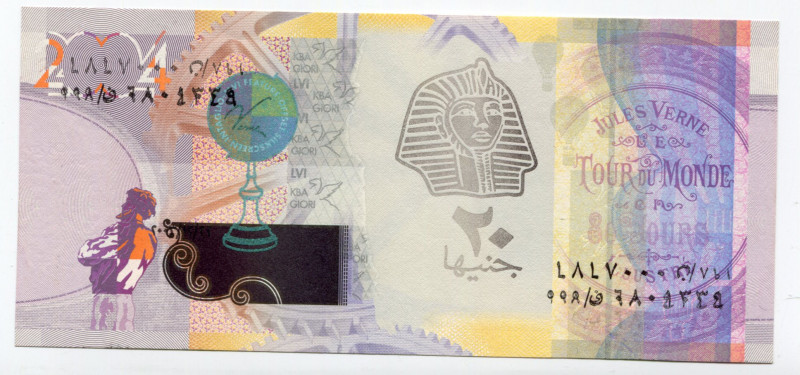 Egypt 20 Pounds 2004 (ND)
Overprint on KBA Giori Jules Verne 2004 Test Note; UN...