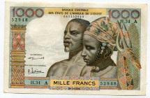 Ivory Coast 1000 Francs 1961 
P# 103Ab; XF