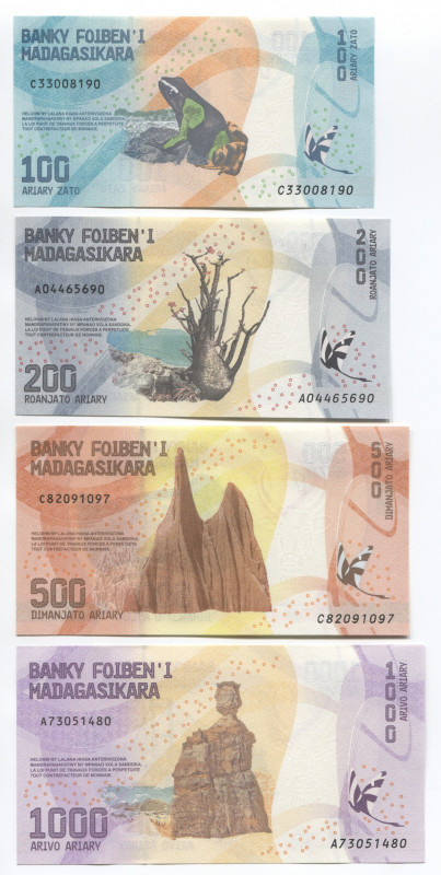 Madagascar 100 - 200 - 500 - 1000 Ariary 2017 
P# 97-100; UNC; Set 4 Pcs