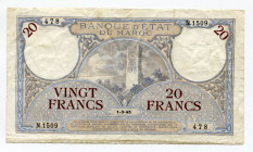 Morocco 20 Francs 1945 
P# 18b