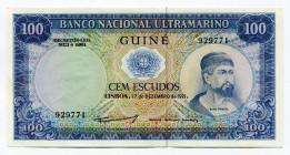 Portuguese Guinea 100 Escudos 1971 
P# 45a; AUNC-