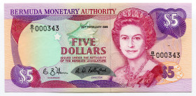 Bermuda 5 Dollars 1989 
P# 35a; UNC