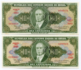 Brazil 2 x 1 Centavo on 10 Cruzeiros 1966 - 1967 (ND) Error note
P# 183a; 183b; Вifferent spelling of the "Ministro"