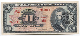 Brazil 5 Cruzeiros Novos on 5000 Cruzeiros 1966 - 1967
P# 188b; № 097911; Crispy; XF-AUNC