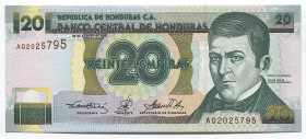 Honduras 20 Lempiras 2001 
P# 87a; № AQ2025795; UNC