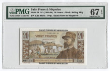 Saint Pierre & Miquelon 20 Francs 1950 - 1960 R
P# 24; № B.81 00144; UNC; PMG67; "Emile Gentil"