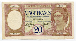 New Caledonia 20 Francs 1929 (ND)
P# 37b; VF+