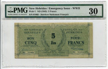 New Hebrides 5 Francs 1943 (ND) PMG 30
P# 1