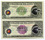 New Zealand Chatham Islands 3 & 15 Dollars 1999 Commemorative Issue
Millenium first notes; UNC