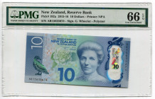 New Zealand 10 Dollars 2015 - 2016 PMG 66
P# 192a
