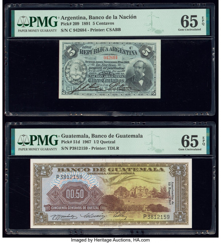 Argentina Banco de la Nacion Argentina 5 Centavos 1.11.1891 Pick 209 PMG Gem Unc...