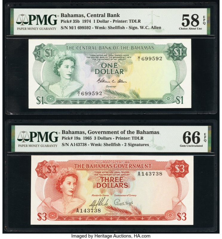 Bahamas Bahamas Government 3; 1 Dollars 1965; 1974 Pick 19a; 35b Two Examples PM...