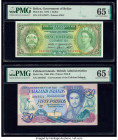 Belize Government of Belize 1 Dollar 1.1.1976 Pick 33c PMG Gem Uncirculated 65 EPQ; Falkland Islands Government of the Falkland Islands 50 Pounds 1.7....