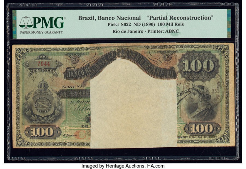 Brazil Banco Nacional 100 Mil Reis ND (1890) Pick S622 Partial Reconstruction PM...