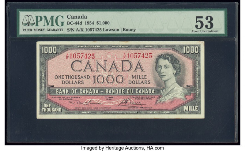 Canada Bank of Canada $1000 1954 Pick 83d BC-44d PMG About Uncirculated 53. 

HI...