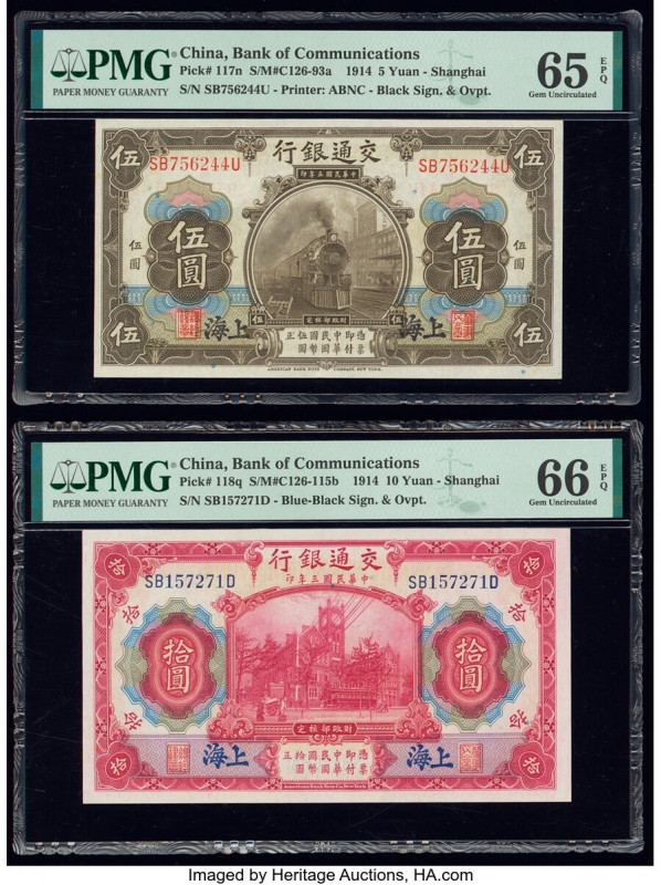 China Bank of Communications, Shanghai 5; 10 Yuan 10.1.1914 Pick 117n; 118q Two ...
