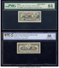Cuba Banco Espanol De La Isla De Cuba 10; 20 Centavos 15.2.1897 Pick 52s; 53a Specimen/Issued PMG Choice Uncirculated 64; PCGS Gem UNC 66 OPQ. Red Spe...