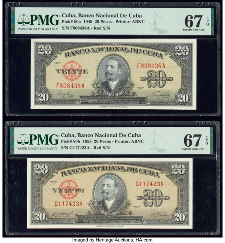 Cuba Banco Nacional de Cuba 20 Pesos 1949; 1958 Pick 80a; 80b Two Examples PMG S...