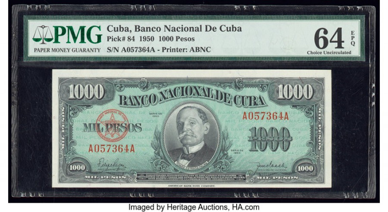 Cuba Banco Nacional de Cuba 1000 Pesos 1950 Pick 84 PMG Choice Uncirculated 64 E...