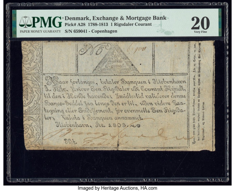 Denmark Copenhagen Notes, Exchange and Mortgage Bank 1 Rigsdaler Courant 1788-18...
