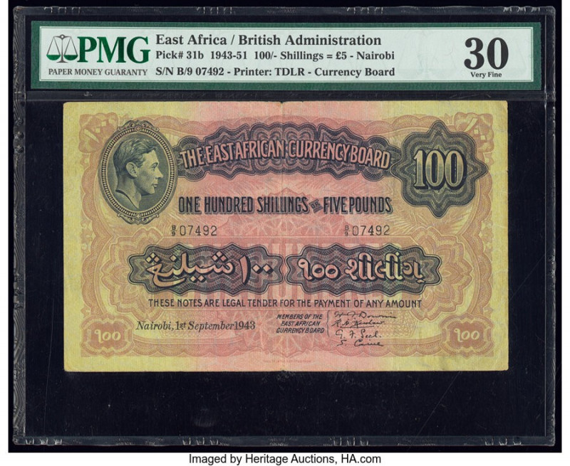 East Africa East African Currency Board 100 Shillings = 5 Pounds 1.9.1943 Pick 3...