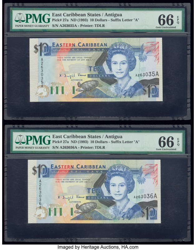 East Caribbean States Central Bank, Antigua 10 Dollars ND (1993) Pick 27a Two Co...