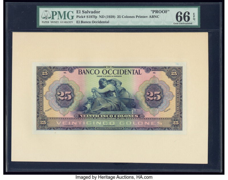 El Salvador Banco Occidental 25 Colones ND (1929) Pick S197fp Front Proof PMG Ge...