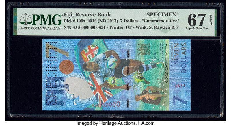 Fiji Reserve Bank of Fiji 7 Dollars 2016 (ND 2017) Pick 120s Commemorative Speci...