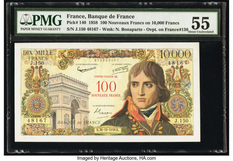 France Banque de France 100 Nouveaux Francs on 10,000 Francs 30.10.1958 Pick 140...
