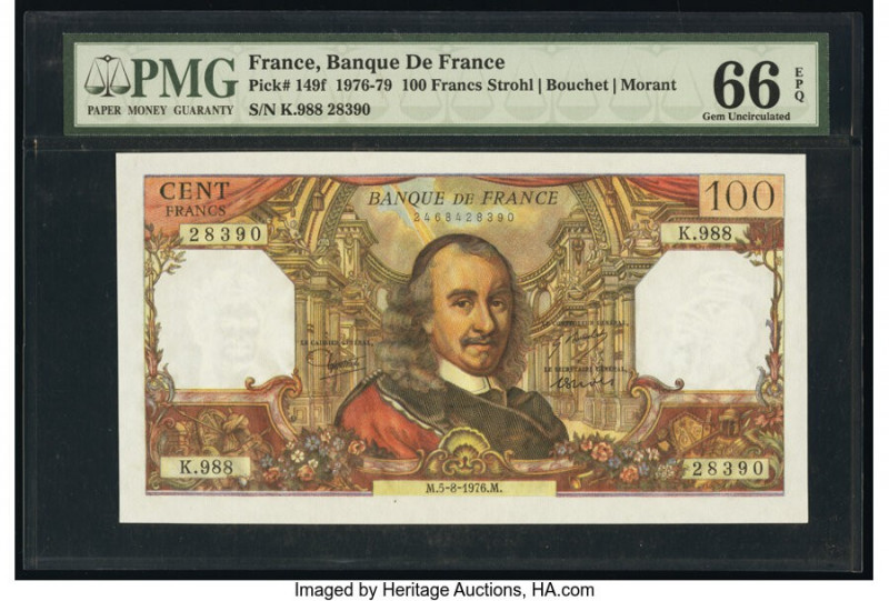 France Banque de France 100 Francs 5.8.1976 Pick 149f PMG Gem Uncirculated 66 EP...