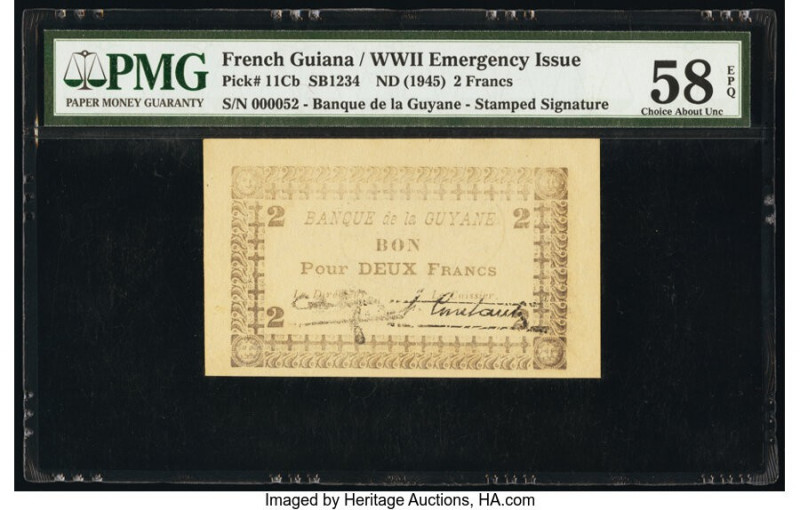 French Guiana Banque de la Guyane 2 Francs ND (1945) Pick 11Cb PMG Choice About ...