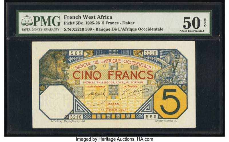 French West Africa Banque de l'Afrique Occidentale 5 Francs 17.2.1926 Pick 5Bc P...