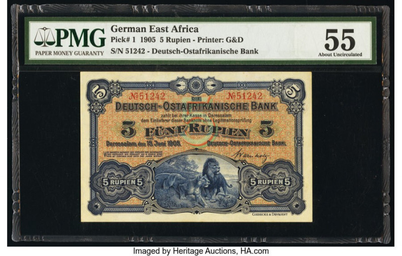 German East Africa Deutsch-Ostafrikanische Bank 5 Rupien 15.6.1905 Pick 1 PMG Ab...