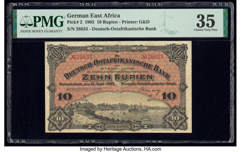 German East Africa Deutsch-Ostafrikanische Bank 10 Rupien 15.6.1905 Pick 2 PMG C...