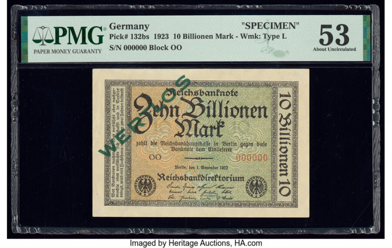 Germany Imperial Bank Note 10 Billionen Mark 1923 Pick 132bs Specimen PMG About ...