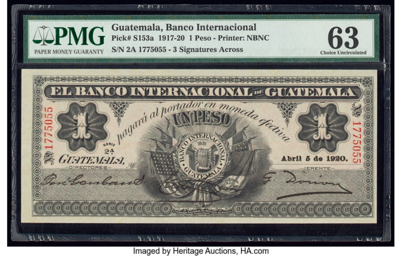 Guatemala Banco Internacional De Guatemala 1 Peso 1917-20 Pick S153a PMG Choice ...