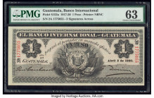 Guatemala Banco Internacional De Guatemala 1 Peso 1917-20 Pick S153a PMG Choice Uncirculated 63. Great embossing. 

HID09801242017

© 2020 Heritage Au...