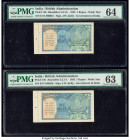 India Government of India 1 Rupee 1935 Pick 14b Jhun3.2.1A Two Consecutive Examples PMG Choice Uncirculated 64; Choice Uncirculated 63. A small tear i...