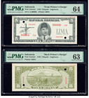Indonesia Republik Indonesia 5 Rupiah 1948 Pick UNL Front and Back Printer's Design Specimen PMG Choice Uncirculated 64; Choice Uncirculated 63. Red S...